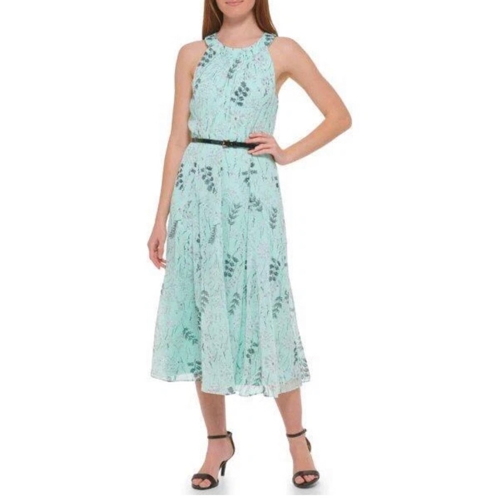 Tommy Hilfiger Sleeveless Mint Floral Dress with Belt 14 - Picture 2 of 8